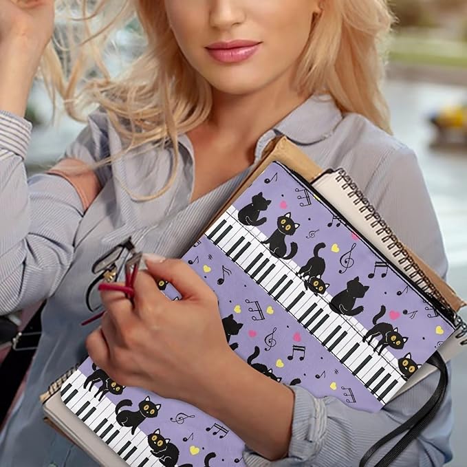 COEQINE Book Sleeve Pouch Purple Cats Piano Keychain Pattern Book Covers for Hardcover Paperbacks Purple Floral Book Cover Book Clothing