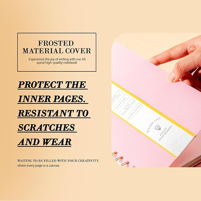 Dot Grid Spiral Notebook A5 Spiral Bullet Dotted Journal 160 Pages Thick Dot Paper Notebooks Plastic Hardcover Spiral Notebook 5x7 Wire Bound Notebooks for Note Taking School Office Supplies,Pink