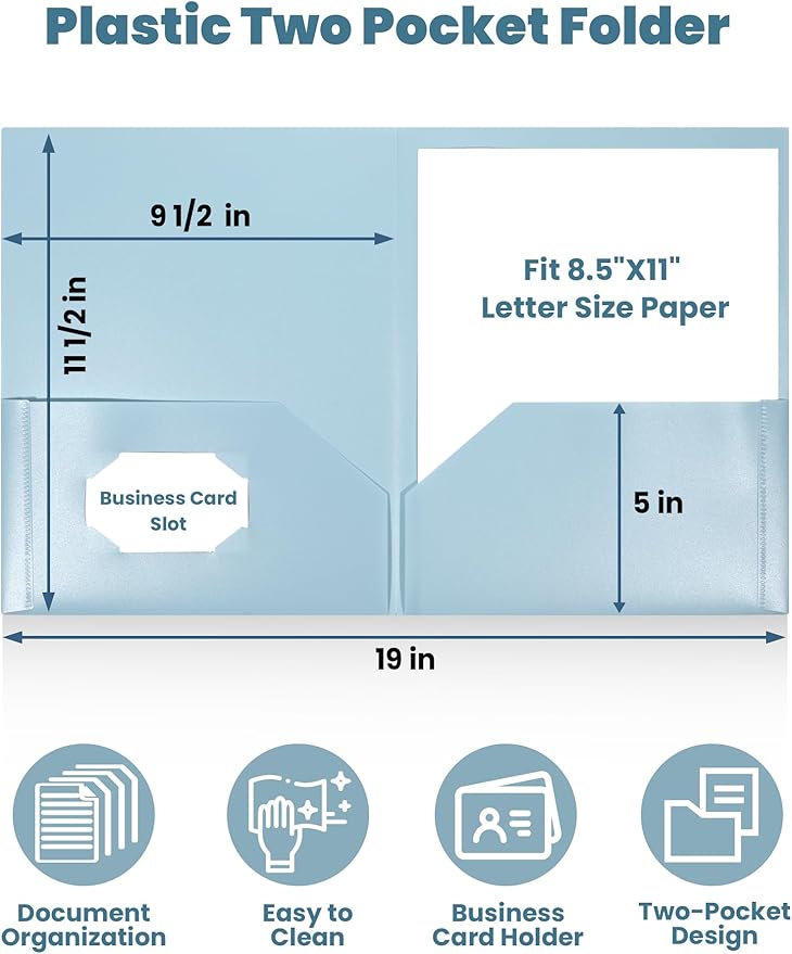 SUNEE Folders with Pockets (6 Pack, Pastel Colors), Plastic Folders with Pockets, Poly Folders for Documents Letter Size, 2 Pocket Folders for Kids, Home, School, Office