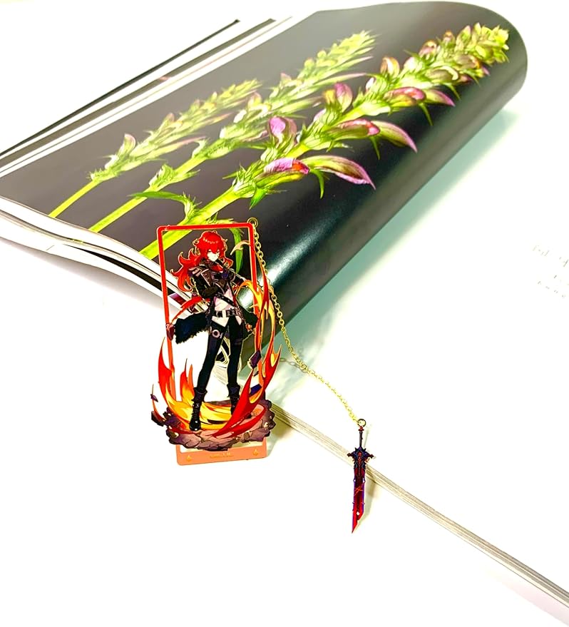 Metal Bookmarks - Genshin Impact Diluc Bookmarks Tabletop Decoration with 3D Display Box - Ideal Gifts for Book Lovers