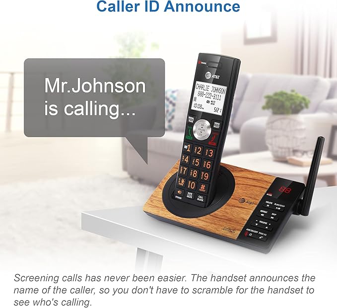 AT&T CL80067 Accessory Handset for CL82x07, CL82x57, CL82x67, CL83x07, CL84x07 Series Cordless Phone for Home with Call Blocking, Caller ID Announcer, Intercom, and Long Range, Black/Wood Grain Finish