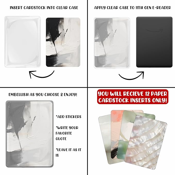 E-reader Cardstock Paper Inserts for Clear Case | 12 pk 4.88 x 6.73” inches Paper White 11th Generation 6.8" Screen Compatible Put Behind Case Colorful Floral Designs Change Out (Design Mix 8)