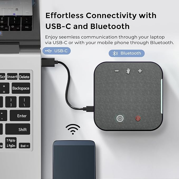 Conference Speaker and Microphone Bluetooth Speakerphone with 4 Mics,USB C,360°Voice Pickup & Dual Noise Cancelling Conference Room Microphone for Work/Teams/Zoom/Home Office