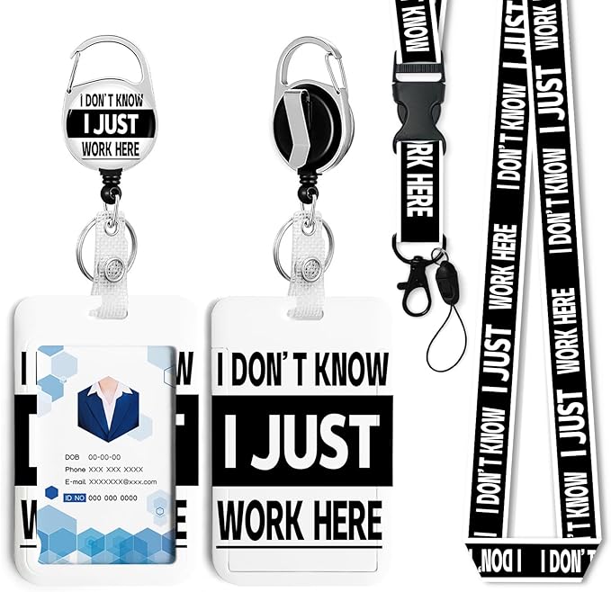 Work Here Badge Holder with Retractable Reel and Breakaway Lanyard,Badge Clips Retractable Heavy Duty Badge Reel,Keychain,ID Holder with Breakaway Lanyard for School Nurse Office Teen
