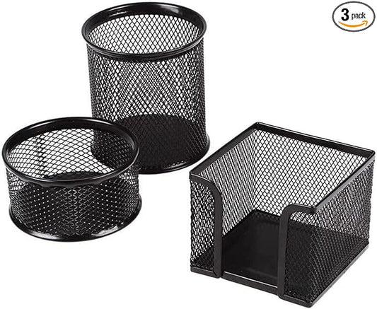 Pen Holder Desktop Pencil Organizer Metal Mesh Pen Cup Paper Clip Holder Memo Pad Holder Stationary Organizer for Desk 3 Pieces of a Set