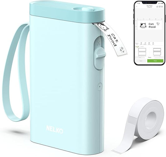 Nelko Label Maker Machine with Tape, P21 Bluetooth Label Printer, Wireless Mini Label Makers with Multiple Templates for Organizing Office Home, Cyan