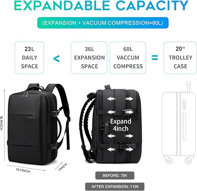 BANGE Air Vacuum Backpack with Pump,Seal Air Packing Vacuum System Compression with Anti Theft Lock, Expandable Large Capacity Backpack for Travel…