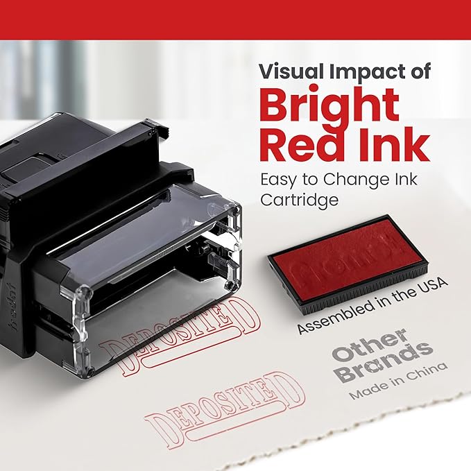 Promot Deposited Self Inking Rubber Stamp - Refillable Office Stamps - Business, Bookkeeping, Ordering, Accounting, Work, Deposit Stamper - Red Ink