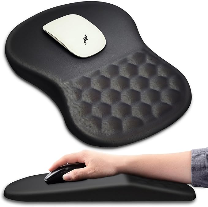 Hokafenle Ergonomic Mouse Pad Wrist Support with Massage Design, Wrist Rest Pain Relief Mousepad with Memory Foam&Non-Slip PU Base, Mouse Pads for Wireless Mouse & Desk (12x8 inch,Dark Grey)