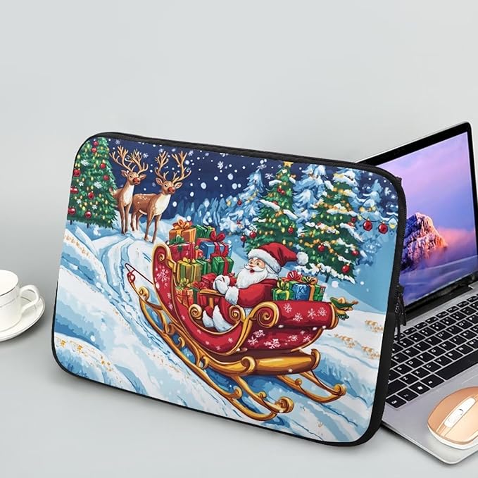Santa Claus Lap Top Case for Women Girls 17 inch Laptop Sleeve Portable Computer Sleeve Bag Christmas Laptop Protector with Multiple Uses Women Teens Tablet Bag