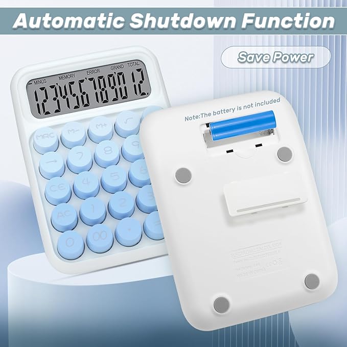 Mechanical Switch Calculator with Big Buttons, 12 Digits, Large LCD Display, Cute Pink Desktop Calculator, Aesthetic School Supplies for Office, School, Home & Business Use, Automatic Sleep (Blue)