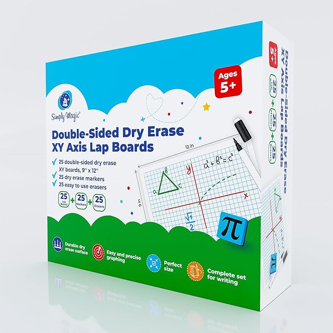25 Pack Double-Sided Dry Erase Graph Lap Boards - 12''x9'', Class Set of Individual Classroom Whiteboards for Students, XY Axis Graphing Lap Board, Math Teacher Supplies for Classroom - Simply Magic