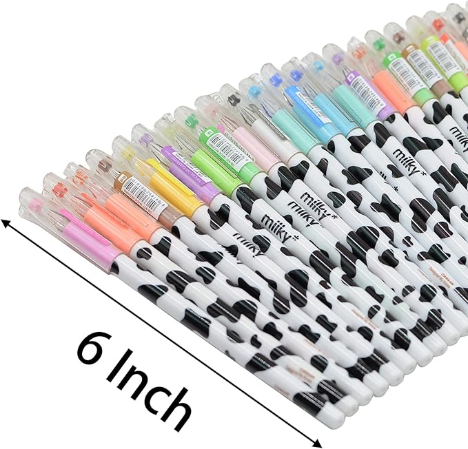 Yansanido 24 Pcs of 12 Colors Kawaii Cow Design Gel Pen for Office School Home Travel and Gift for Friends and students (24)