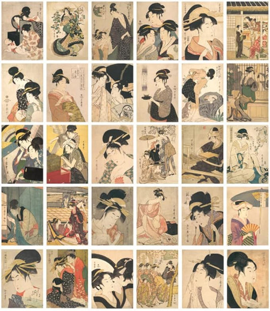 HOSTEESSCHOICE Vintage Art Postcards set of 30 Post card of Japanese Artist Kitagawa Utamaro variety pack Famous Painting Scenery,4 x 6 Inches