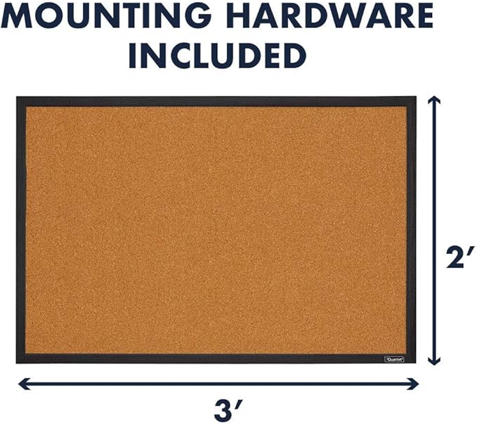 Quartet Cork Bulletin Board, Framed Corkboard, 2' x 3', Black Frame, Message Board, Vision Board (MWDB2436-BK)