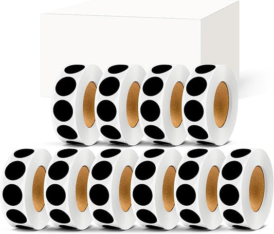 PARLAIM 10 Rolls 3/4" Dot Stickers, 10000 Pack Round Color-Code Circle Labels, Black Sticker for Color Coding