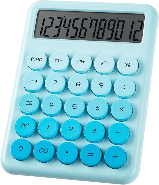 Calculator, Desk Calculators, Cute Blue Calculator, 12 Digit with Large LCD Display, Basic Standard Calculator, Big Button, Aesthetic Calculator, Mechanical Calculator for Office School