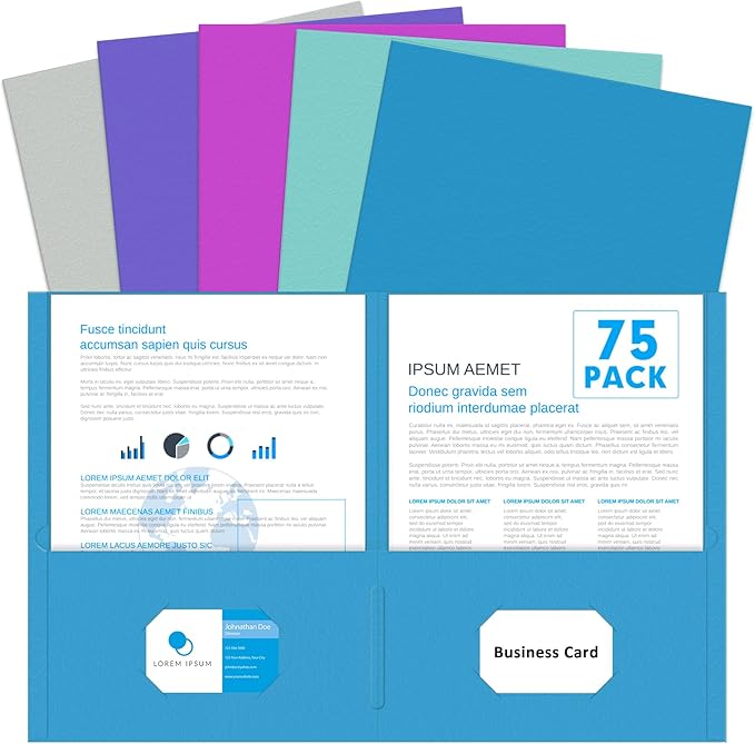 Two Pocket Folders, PANDRI 75 Pack 2 Pocket Folders, Letter Size Paper File Folder for School Office Home Business, Assorted 5 Colors