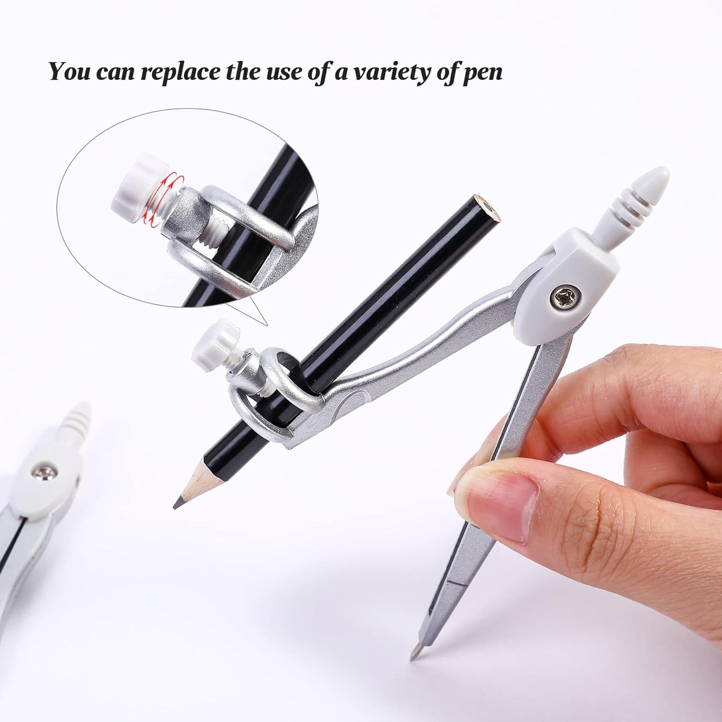 Math Geometry Kit Sets 10 Piece Student Supplies with Shatterproof Storage Box,Includes Rulers,Protractor,Compass,Eraser,Pencil Sharpener,Lead Refills,Pencil,for Drafting（White）