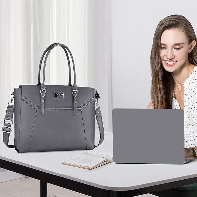 MOSISO 17 inch Women Laptop Tote Bag with Shockproof Compartment, Gray