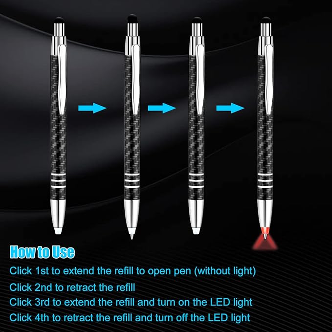 Glovion Lighted Tip Pen with Stylus 3-in-1 - LED Penlight Light Up Pen Light Ballpoint Pen with Light for Writing in the Dark - Pack of 3 - Red Light - GL006