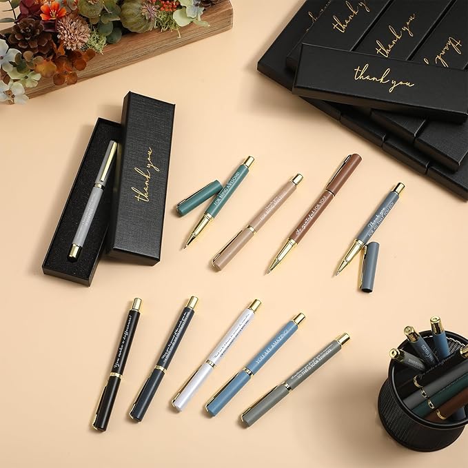 PerKoop 10 Set Thank You Gifts Inspirational Ballpoint Pens with Gift Boxes Bulk Appreciation Party Favors for Employee Coworker Staff Team Friends Office Supplies(Macaron,Mixed)