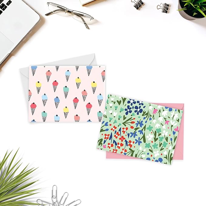 S&O Blank Cards for All Occasions in One Box Set - Blank Notecards with Envelopes for Handwritten Messages - All Occasion Tags Assortment Box with Covers - 24 Vibrant Letter Slips and Envelopes Pack