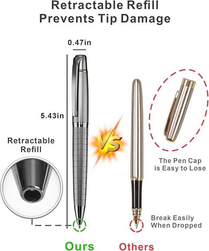 Cambond Ballpoint Pens Black Pens - Bulk Pens Metal Pen for Journaling Gift Business Men Police Flight Attendants 1.0 mm Medium Point Nice Pens, 3 Pens with 6 Refills (Gun Black)