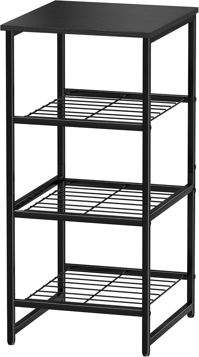 Printer Stand Holder 4 Tier - Heavy Duty Metal Shelving Unit for Printer Shelf Office Organizer, Industrial Printer Side Table with Wood Desk for Scanner Fax Machine, Black