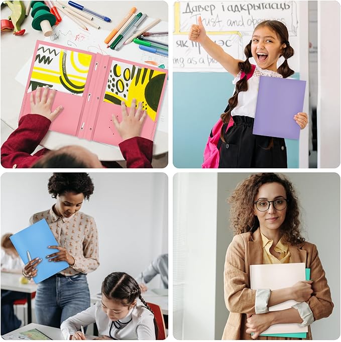 ViVin 12-Pack Sturdy Plastic Folders with Pockets and Prongs, 2 Pocket Folders with 3-Prong Fasteners, Holds 8.5 * 11 Letter Size Paper, for School, Home and Office (White)