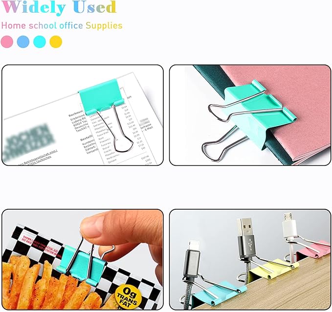 Colorful Binder Clips, 24 Pack, 1.6 Inch, Colorful, Large Clips, Large Binder Clips, Paper Binder Clips, Binder Clips Large Size, Large Paper Clips, Office Clips, Great Binder Clips