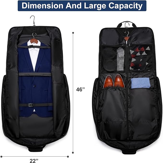 Garment Bag Travel Suit Bag for Men Large 40-Inch Carry on Garment Bag Up to 3 Suits for Business Trips,2 in 1 Hanging Suitcase Luggage Bags for Travel,Foldable Carry On Bag Fits 15.6Inch Laptop,Black