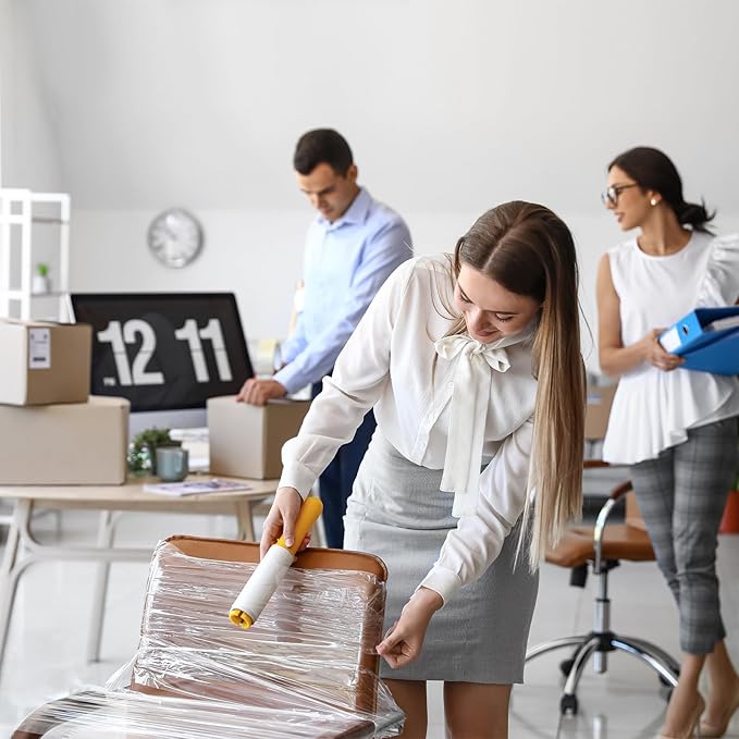 PATIKIL 3" x 656 Feet Stretch Wrap Roll, 4 Pack 80 Gauge/20 mic Thick Mini Shrink Stretch Film Industrial Clear Plastic Wrap with Handle for Box Packing Shipping Moving