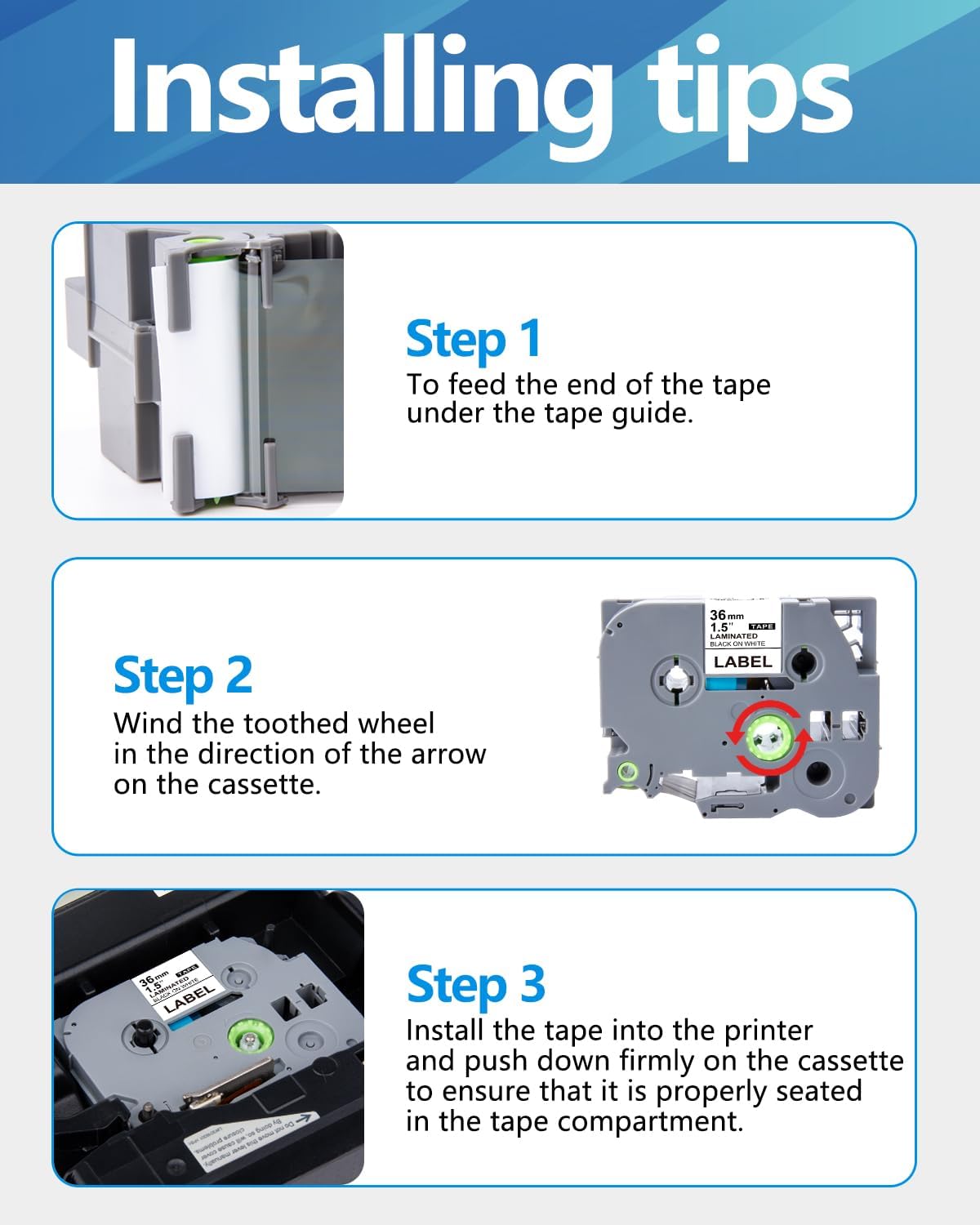Weemay Compatible 3 Pack TZe-261 Replacement for Brother P-Touch Label Tape 36mm 1.4 Inch Laminated White TZe TZ Tape TZ-261 TZ261 TZe261 for Ptouch PT 3600 530 Printer, 1.4" x 26.2'