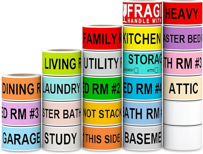 1440 Count Home Moving Labels,24 Rolls Different Color Coding Moving Labels for Boxes Stickers + Fragile Moving Stickers + 2 Blank Label roll is for Customized use-Moving-Labels