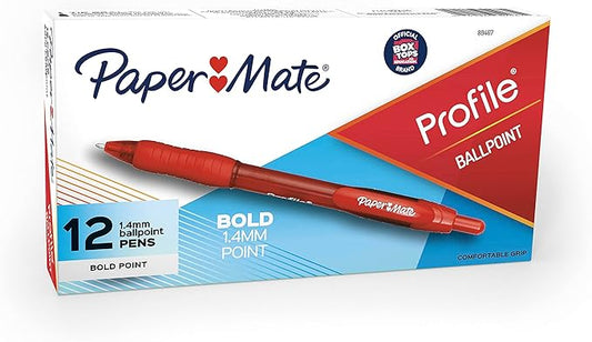 Paper Mate Profile Retractable Ballpoint Pens, Bold (1.4mm), Red, 12 Count