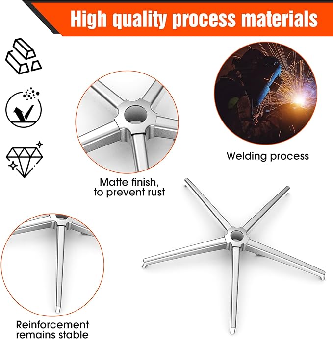 Office Chair Base Replacement (3300 lbs) - Heavy Duty Alloy Office Chair Base Replacement, Office Chair Reinforced Metal Legs, Universal Gas Cylinder and Caster Socket (Office Chair Base)