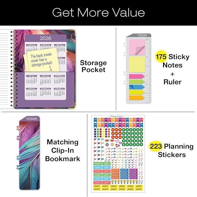 HARDCOVER 2025 Planner, 8.5"x11": 14 Months (November 2024 - December 2025), Daily Weekly Monthly Planner, Yearly Agenda, Bookmark, Pocket Folder and Sticky Note Set (Pastel Peacock)