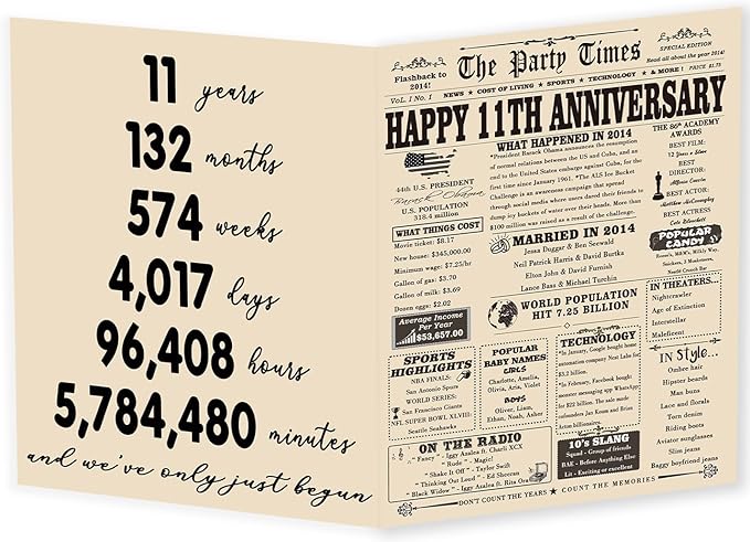 YiKaLus Happy 11th Anniversary Card for Him Her, Romantic 11 Year Wedding Gifts for Husband Wife, Steel 12th Aday Gift Card for Women Men