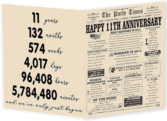 YiKaLus Happy 11th Anniversary Card for Him Her, Romantic 11 Year Wedding Gifts for Husband Wife, Steel 12th Aday Gift Card for Women Men