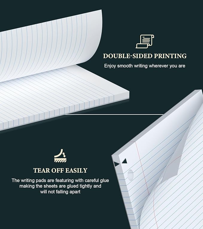 Notebook Paper 8 x 10.5 Inch, 2 Pack Loose Leaf Paper, Loose Leaf Paper College Ruled, Double-Sided Printing Lined Paper Notepad, 3-Ring Binders, 75 Sheets Per Pad, Filler Paper for Taking Notes