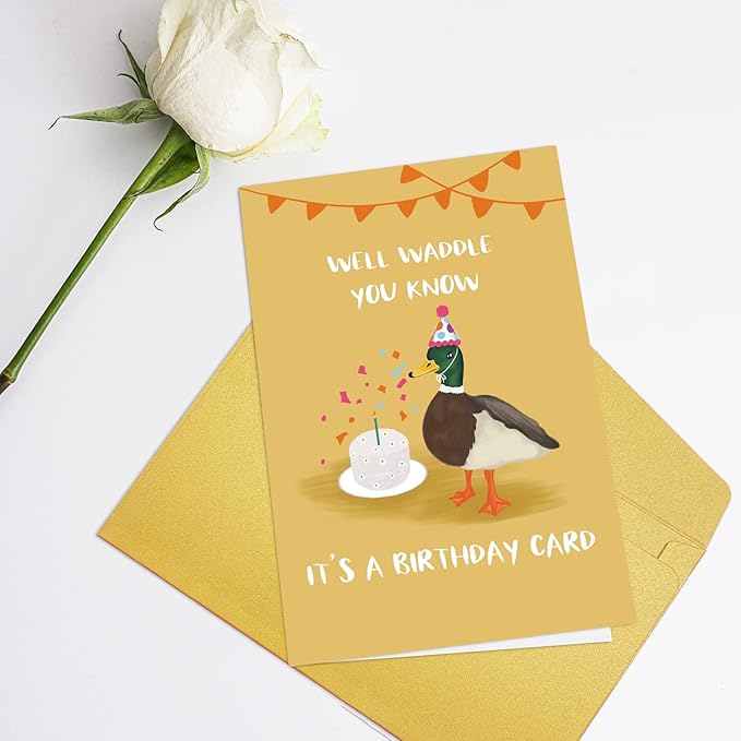 Supoeguk Cute Duck Birthday Card for Duck Lover, Funny Duck Pun Birthday Card for Him Her, Well Waddle You Know It's A Birthday Card