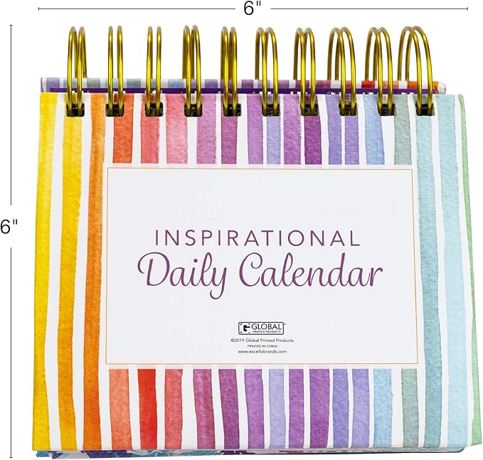 Global Printed Products Motivational & Inspirational Perpetual Daily Flip Calendar Self-Standing Easel (Rainbow Stripe)
