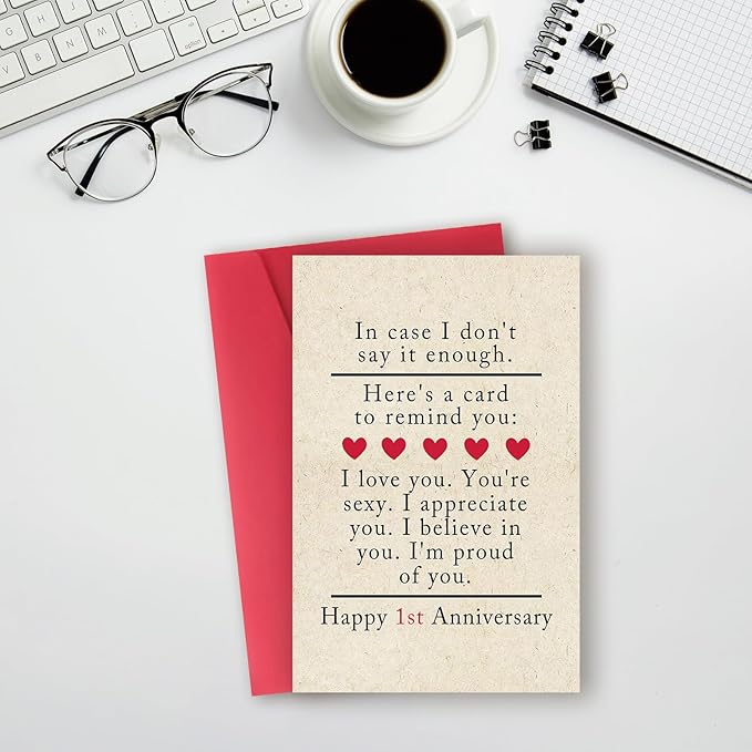 Happy One Year Anniversary Card Gifts for Him Her,Funny 1st Wedding Anniversary Card for Wife Husband,1 Year Anniversary Paper Gifts for Girlfriend Boyfriend,First Anniversary Day Card