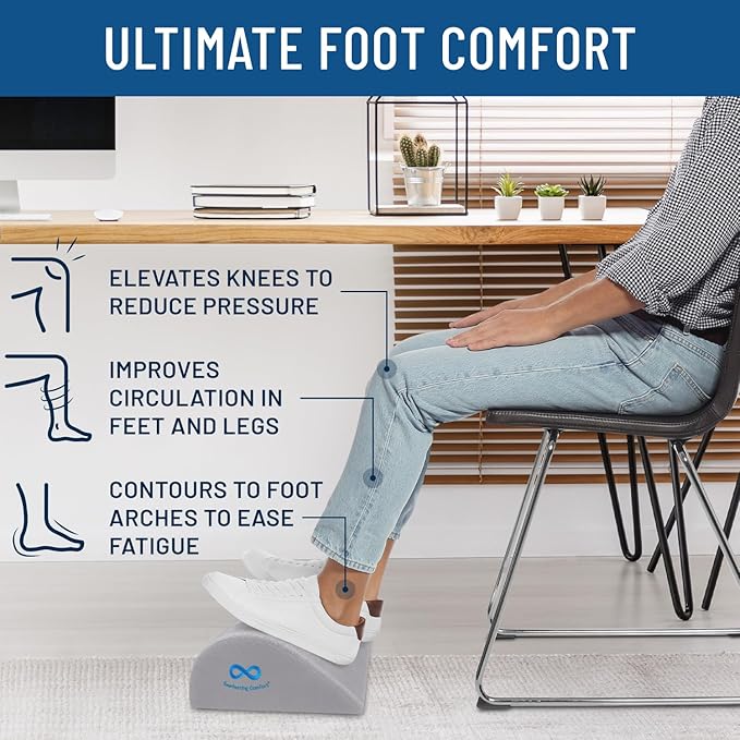 Foot Rest for Under Desk at Work - Memory Foam Office Foot Stool & Under Desk Footrest Leg Elevation Pillow for Gaming & Home Office, Supports Posture