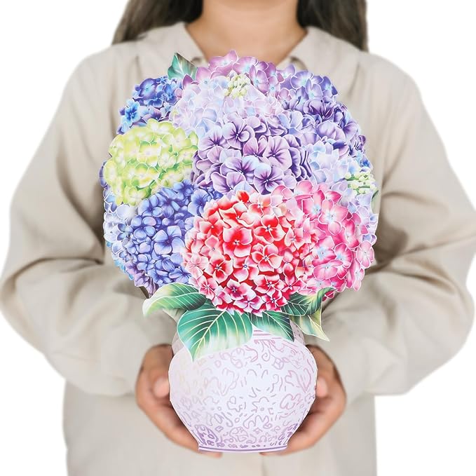 Pop Up Cards,Purple Hydrangea,12 Inch Forever Flower Bouquet 3D Popup Greeting Cards With Blank Note Card and Envelope,Perfect For Birthday, Christmas, Thanksgiving Day,Mother's Day Gifts