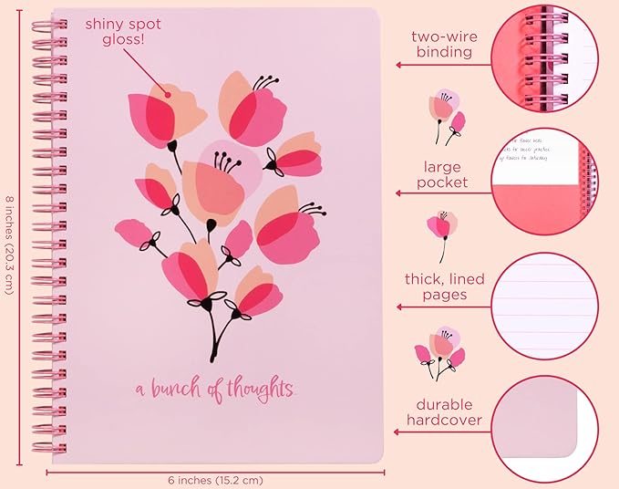 Steel Mill & Co Cute Mini Spiral Notebook, 8.25" x 6.25" Journal with Durable Hardcover and 160 Lined Pages, Pink Poppy