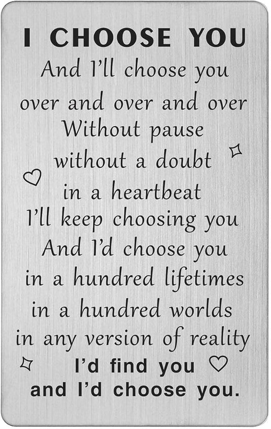 TANWIH I Choose You Wallet Card Gift, Groom Gifts from Bride on Wedding Day, I Love You Cards Gifts for Him Husband, Engagement, Valentines