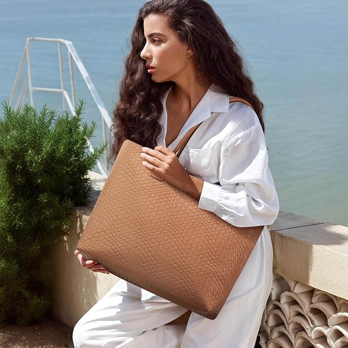 LOVEVOOK Laptop Purses and Handbags for Women, 15.6 Inch Computer Bag Work Tote Briefcase Satchel Handbags for Women with Small Clutch, Light Brown