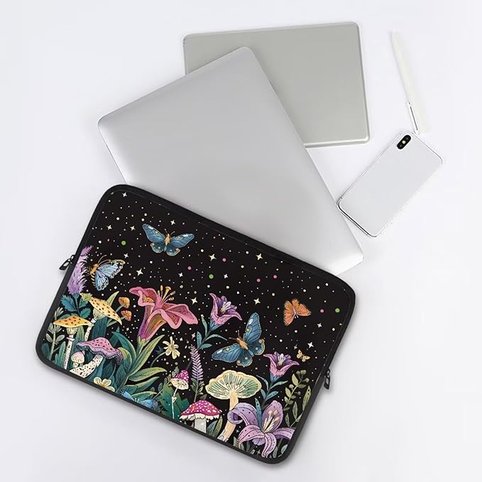 Butterfly Flower Laptop Sleeve for Women 15 inch Lap Top Case Portable Laptop Protector Zippered Pouches with Humanize Design Computer Carrying Case Star Briefcase